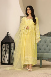 Laleen - Barg Cotton Silk Suit For Women - Yellow - 3 Piece