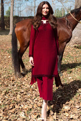 Natasha Kamal - Gorgette Chiffon Berry Suit For Women - Maroon - 3 Piece