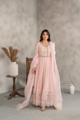 Laleen - Blair Cotton Silk Frock For Women - Powder Pink - 3 Piece