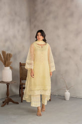 Laleen - Blaze Organza Suit For Women - Yellow - 3 Piece