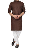 Zarar - Brown Kurta with Plain White Bottom (Wash n Wear) - Unstitch - 2 Piece