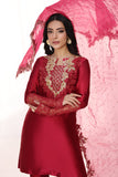 Musferah Saad - Carmina - Cherry Red - Tissue Silk & Organza - 3 Piece