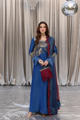 Musferah Saad - Celestial Ocean - Cobalt Blue - Tissue Silk & Organza - 3 Piece