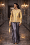 Maheen Khan - Blended Satin Oria Half Sari For Women - Grey - 1 Piece