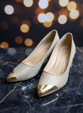 Milli Shoes - High Heel Court Shoes White Gold Block Heels For Women
