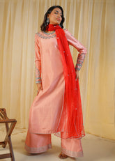 Shahid Chuhan - Crimson Amellia Silk Suit For Women - Tea Pink