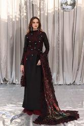 Musferah Saad - Crimson Noir - Black - Tissue Silk & Chiffon - 3 Piece