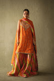 Shehrnaz - Zarisha Orange Zari Gharara Set - SHK-1570 - Orange - Cotton Net - 3 Piece