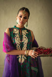 Shehrnaz - Seren Emerald-Purple Silk Kaftan - SHK-1582 - Emerald Green - Pure Medium Silk - 3 Piece