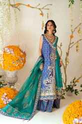 Shehrnaz - Kira Purple–Turquoise Angrakha Set - SHK-1564 - Purple & Turqoise - Silk & Organza - 3 Piece