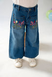 Hummingbirds - Embroidered Wide-Leg Denim Jeans - 1 Piece
