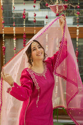 Omal by Komal - GULAAL - Pink - Cotton Net & Organza - 3 Piece