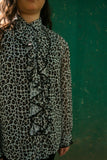 Hummingbirdspk - Leopard Print Ruffled Blouse with Camisole - 1 Piece