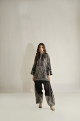 Shehrnaz - Crepe Silk Eclipse Cape Co-Ord For Women - Black