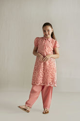 Shehrnaz - Chikan / Cotton Tea Pink Chikankari Puff Suit For Girl - Tea Pink