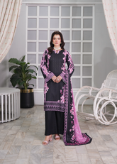 Aroshlay - Ebony Noir Printed Lawn Suit For Women - Black - 3 Piece