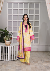 Aroshlay - Sun Bloom Printed Lawn Suit For Women - Butter - 3 Piece