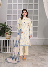 Aroshlay - Soft Dune Printed Lawn Suit For Women - EggShell - 3 Piece