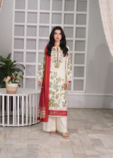 Aroshlay - Ruby Petal Printed Lawn Suit For Women - Cream - 3 Piece
