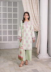 Aroshlay - Emerald Bloom Printed Lawn Suit For Women - Tea Green - 3 Piece