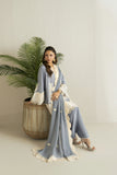 Shehrnaz - Khaadi Net Sky Mist Embroidered Suit For Women - Light Blue