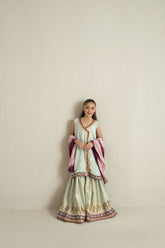 Shehrnaz - Chiffon Ferozi Elephant Angrakha With Block Gharara For Girl - Ferozi Blue