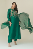 Gul E Noor - Tanish - Green - Pure Sheesha Silk - 3 Piece