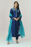 Gul E Noor - Pariwash - Royal Blue - Pure Sheesha Silk - 3 Piece