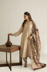 Shehrnaz - Cotton Silk Desert Paisley Suit For Women - Beige