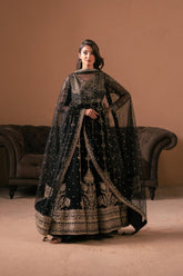 Malook - Reya - black - Net & Organza - 3 Piece