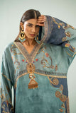 Shamaeel - Teal Heritage Viscose Silk Suit For Women - Blue - 2 Piece