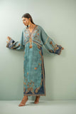 Shamaeel - Teal Heritage Viscose Silk Suit For Women - Blue - 2 Piece