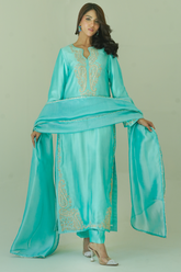 Gul E Noor - Zarri Long Mint - Pure Sheesha Silk - 3 Piece