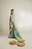 Shehrnaz - Silk Ferozi Block Angrakha & Gharara Set For Girl - Ferozi Blue