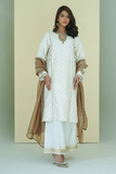 Gul E Noor - Zaraq - White and Brown - Banarasi Cotton - 3 Piece