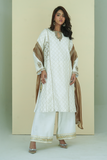 Gul E Noor - Zaraq - White and Brown - Banarasi Cotton - 3 Piece