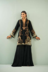 Shamaeel - Deep Charcoal Chic Viscose Silk Suit For Women - Charcoal - 2 Piece