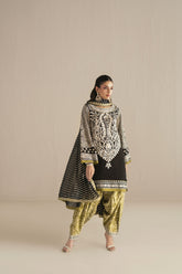 Shehrnaz - Chiffon Obsidian Citron Stripe Kurta Set For Women - Black