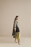 Shehrnaz - Chiffon Obsidian Citron Stripe Kurta Set For Women - Black