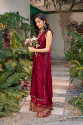 Alishba Kashif - Rouge Silk Suit For Women - Red - 2 Piece