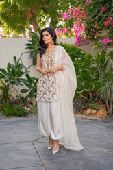 Alishba Kashif - Mehr Silk Suit For Women - White - 3 Piece