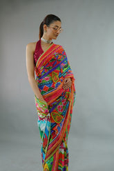 Maheen Khan - FREYA SARI - TRUCK ART RED - Blended Chiffon - 1 Piece