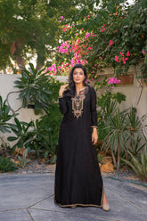 Alishba Kashif - Shahnoor Silk Kaftan For Women - Black - 1 Piece