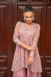 Alishba Kashif - Rose Muse Net Kurti Tunic Top For Women - Pink - 2 Piece