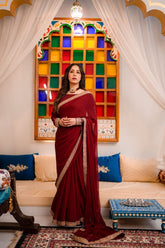 Omal by Komal - RAQEEB - Chiffon & Raw Silk - Maroon