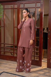 Alishba Kashif - Mocha Muse Viscose Suit For Women - Brown - 2 Piece