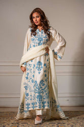 Yasmin Zaman - Butter Sheesha mat finish Suit For Women - Ivory - 3 Piece