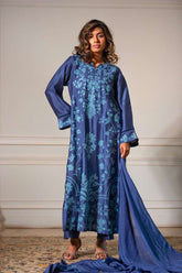 Yasmin Zaman - Butter Sheesha mat finish Suit For Women - Purssian blue - 3 Piece