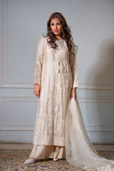 Yasmin Zaman - Butter Sheesha mat finish Suit For Women - Ivory - 3 Piece