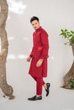 Shahjahan - Wash & Wear - Red Kurta Trouser & Waistcoat - 3 Piece